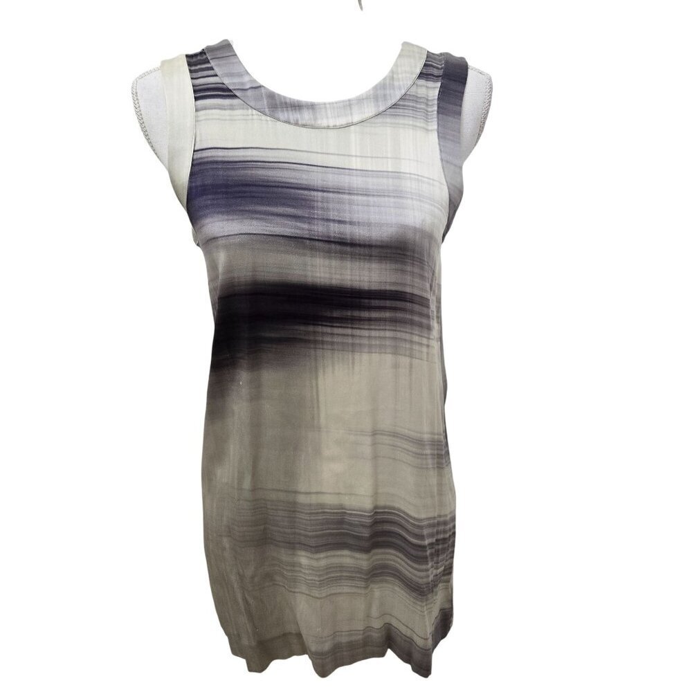 Theory Mini Dress Size P 2-4 Sleeveless Silk Blend Gray Beige Lightweight abstra